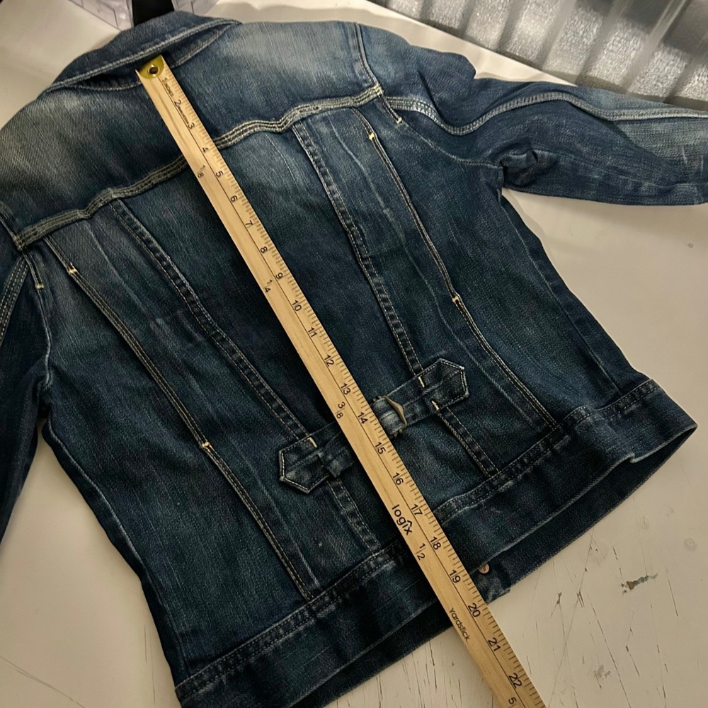 Vintage USA made 7 For All Mankind Denim Trucker Jacket Medium Wash Cinch - Picture 10 of 12